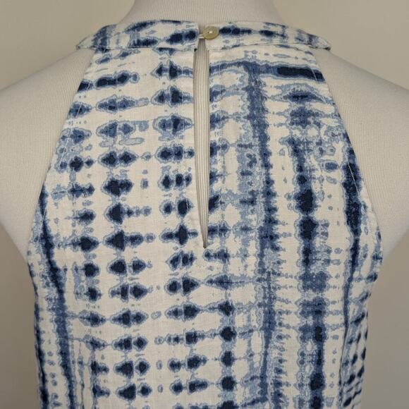 Cynthia Rowley Small Dress 100% Linen Blue White Womens Shift Halter Tie Dye - Picture 9 of 10